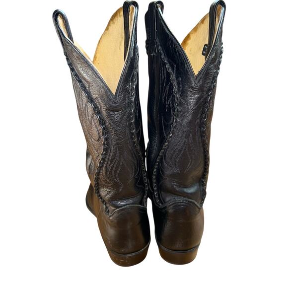 Vintage Dan Post Men's Black Leather Boots Deertan Cowboy Western USA Sz 11 EW - Picture 6 of 9